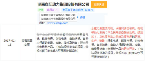 湖南奥莎富士电梯股份有限公司