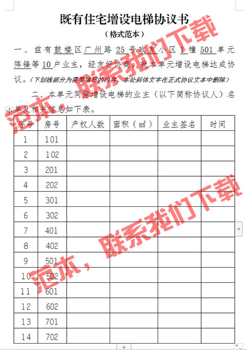既有住宅增设电梯协议书