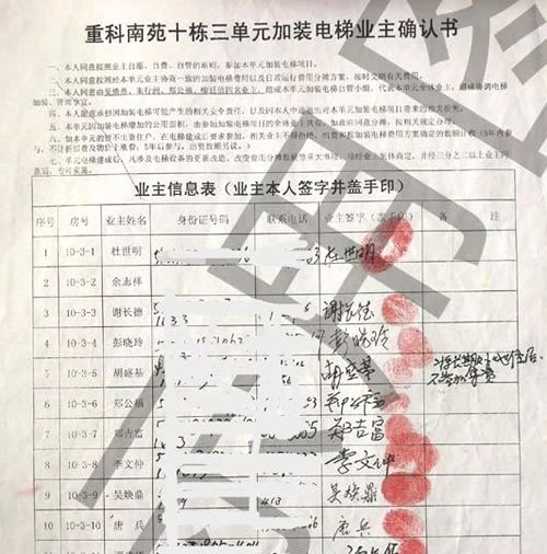 加装电梯业主确认书
